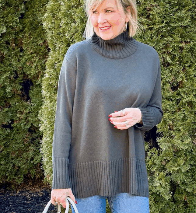 Tania wearing an Eileen Fisher sweater from Nordstrom Rack