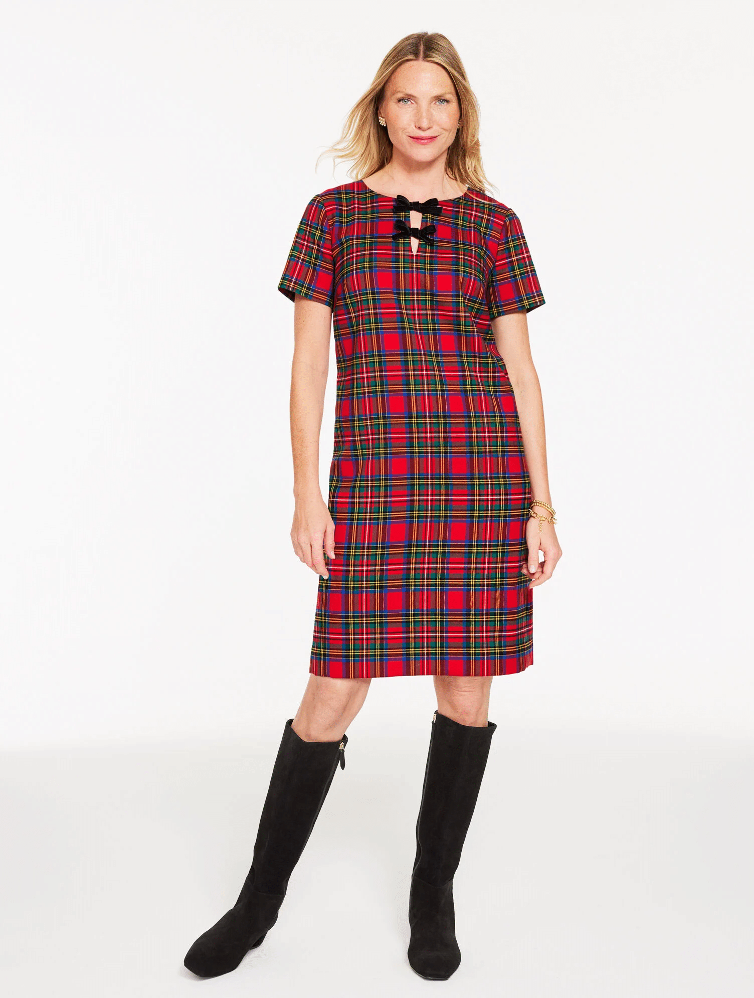 plaid tartan dress in red with black boots
