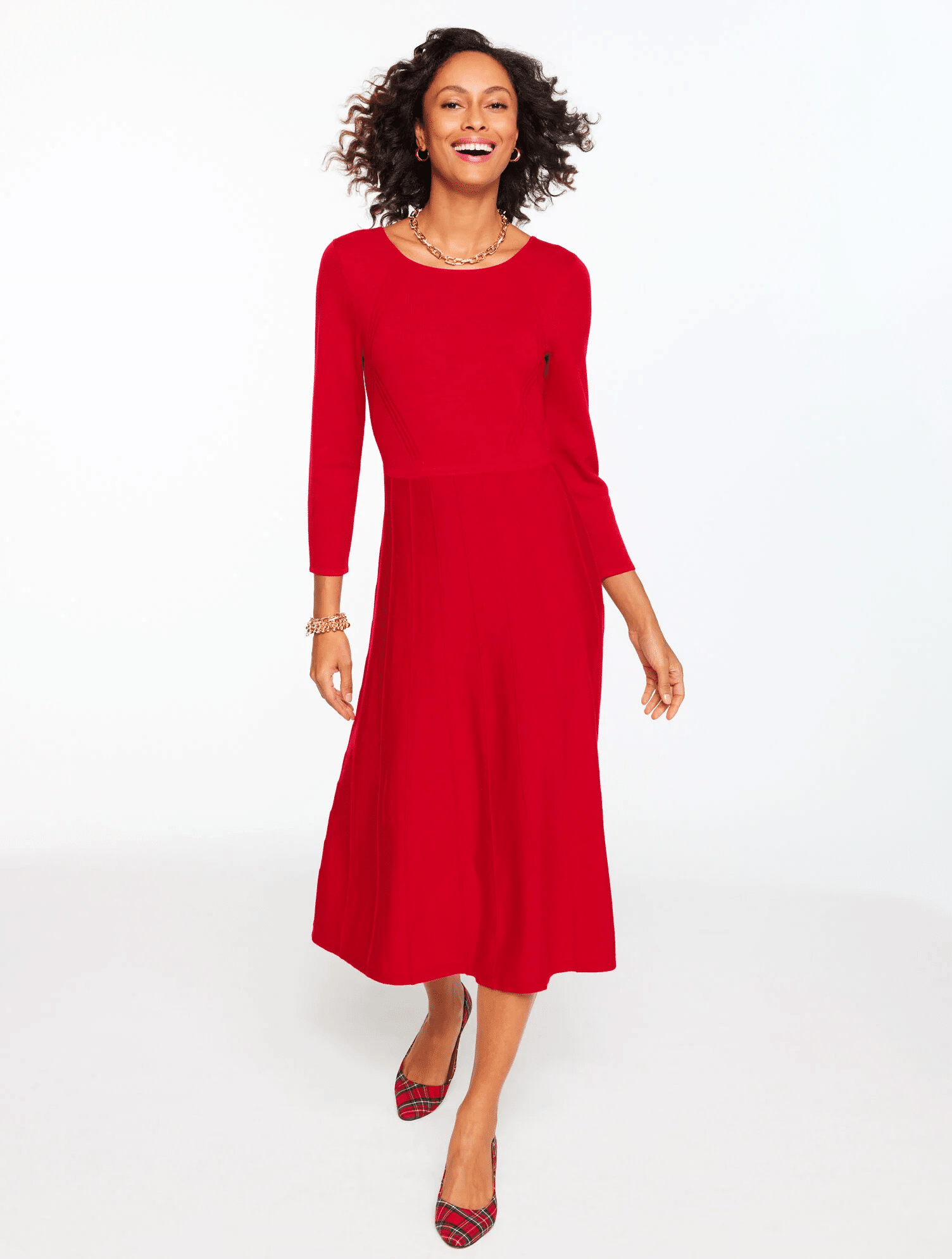 Merino wool pleated sweater dress from Talbots with a classic holiday feel.