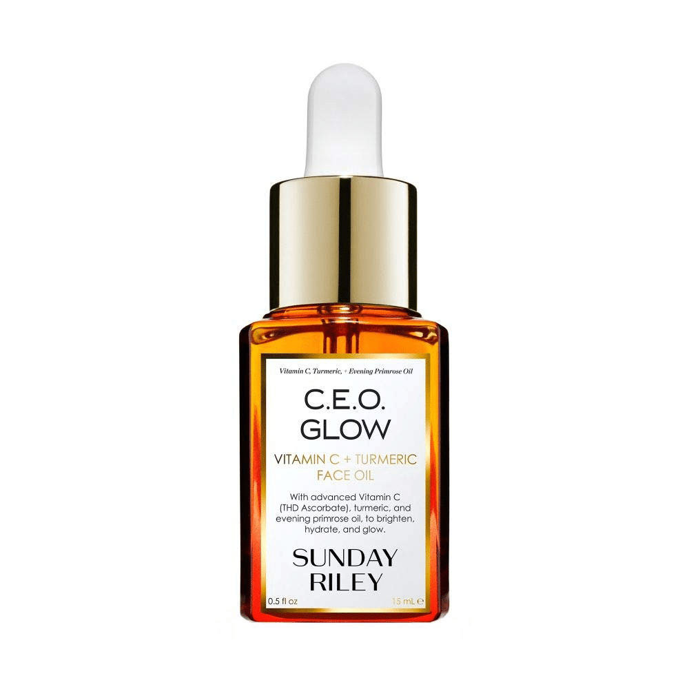 Sunday Riley CEO Glow Vitamin C and Turmeric Oil adds radiance to mature skin.