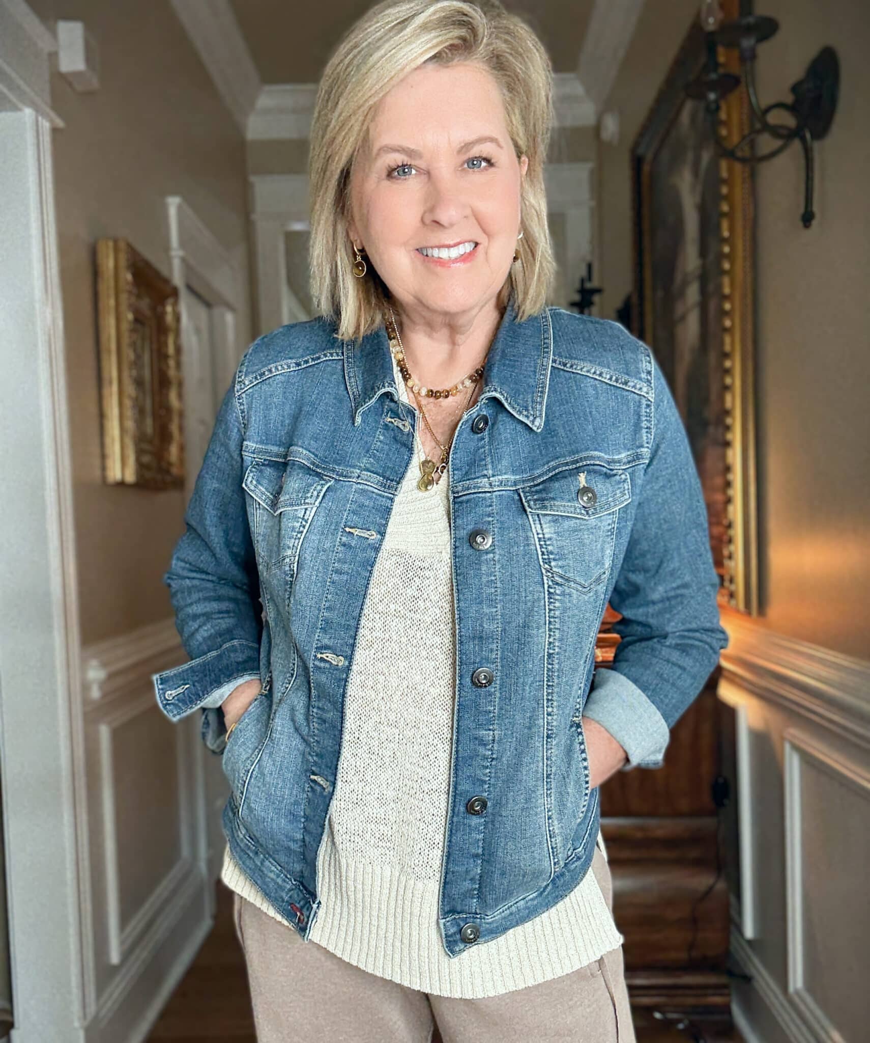 Tania wearing a top 2025 fashion find from Amazon, Wrangler Denim Jacket