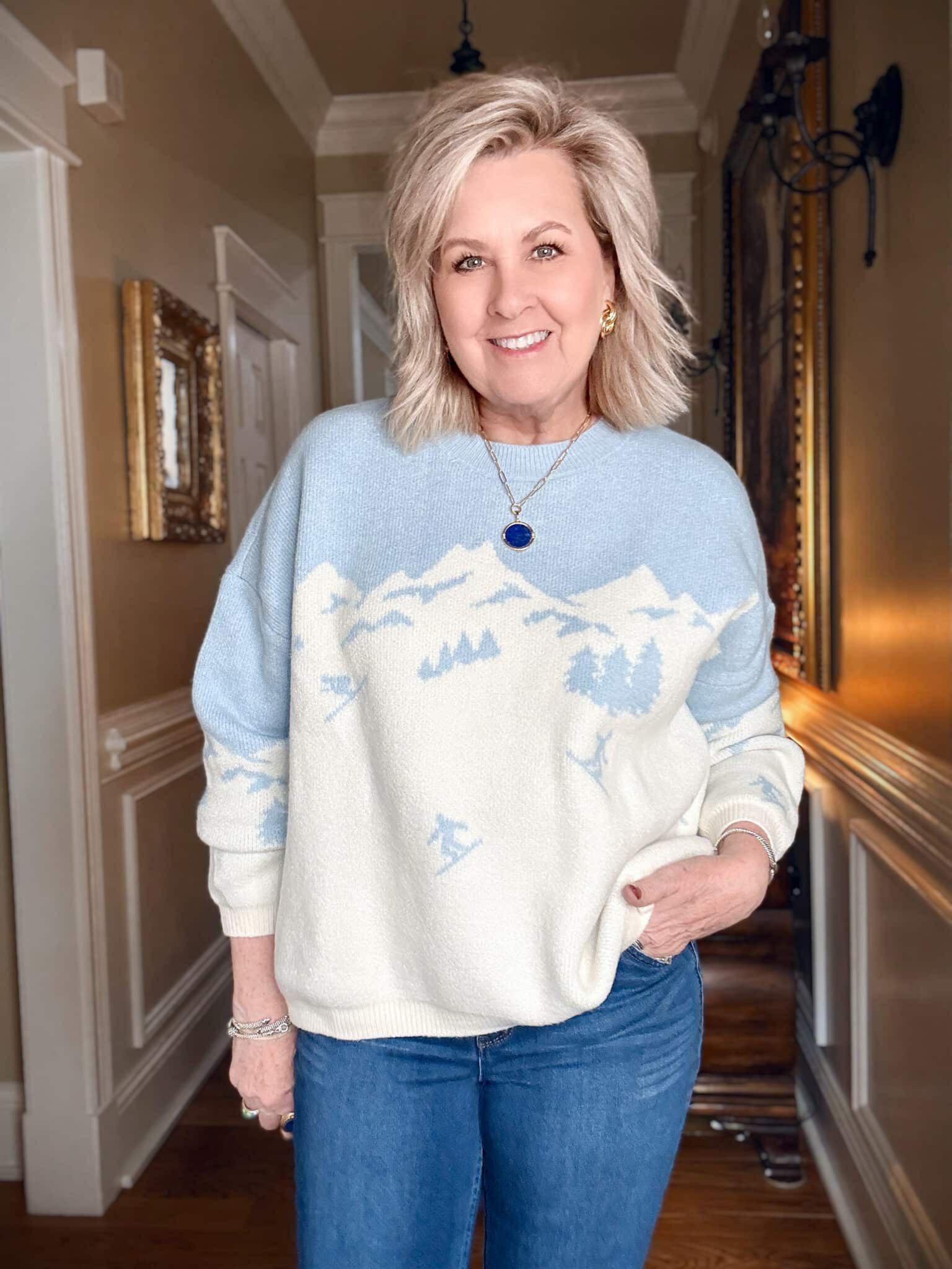 Ski Mountain blue and white sweater from Loft