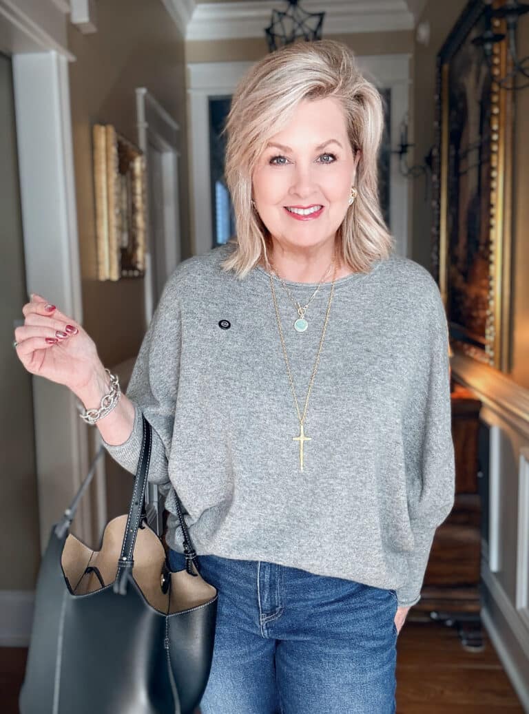 Tania wearing a Dolman Cashmere Sweater from Quince