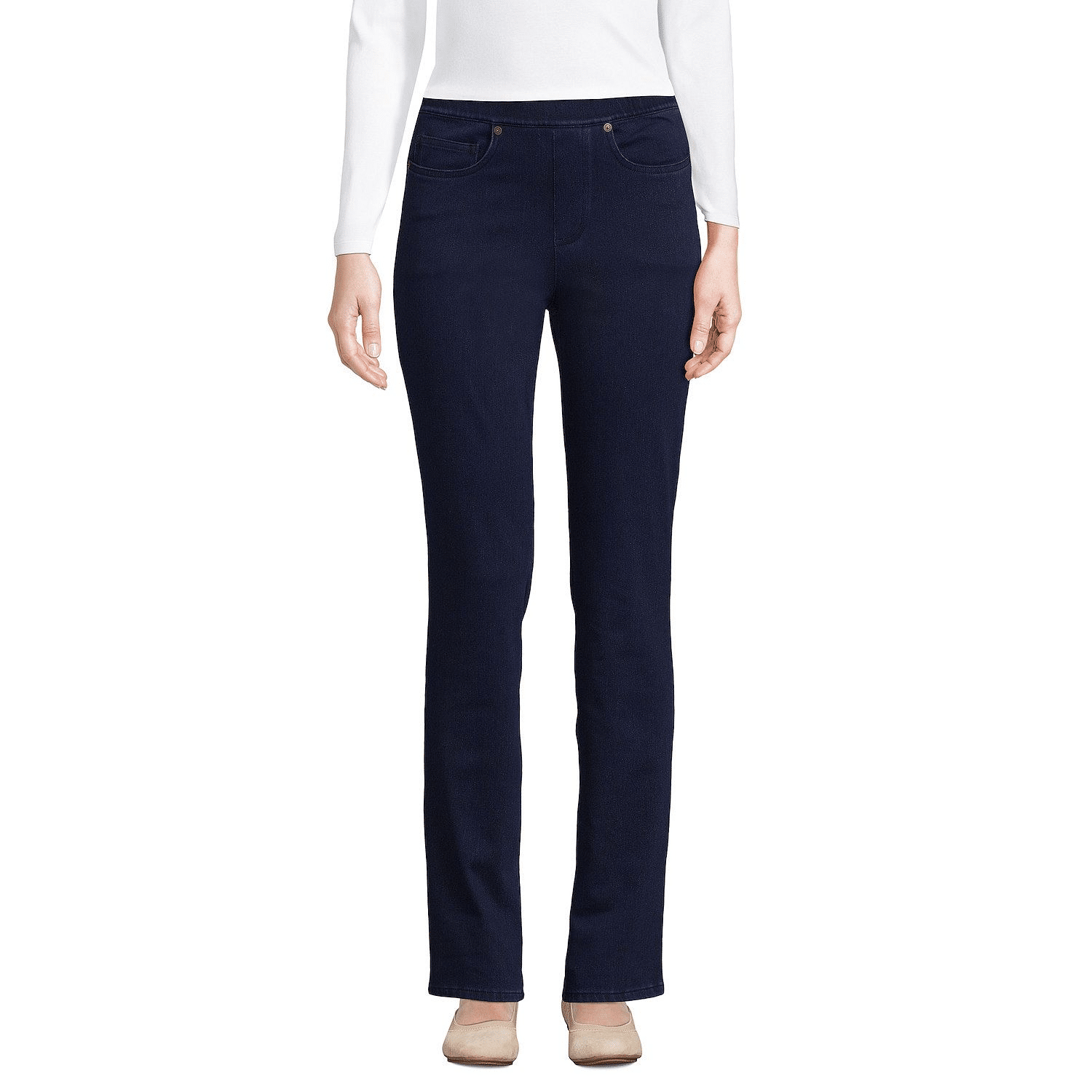 Lands' End Starfish mid-rise pull-on jeans for a comfortable denim look.