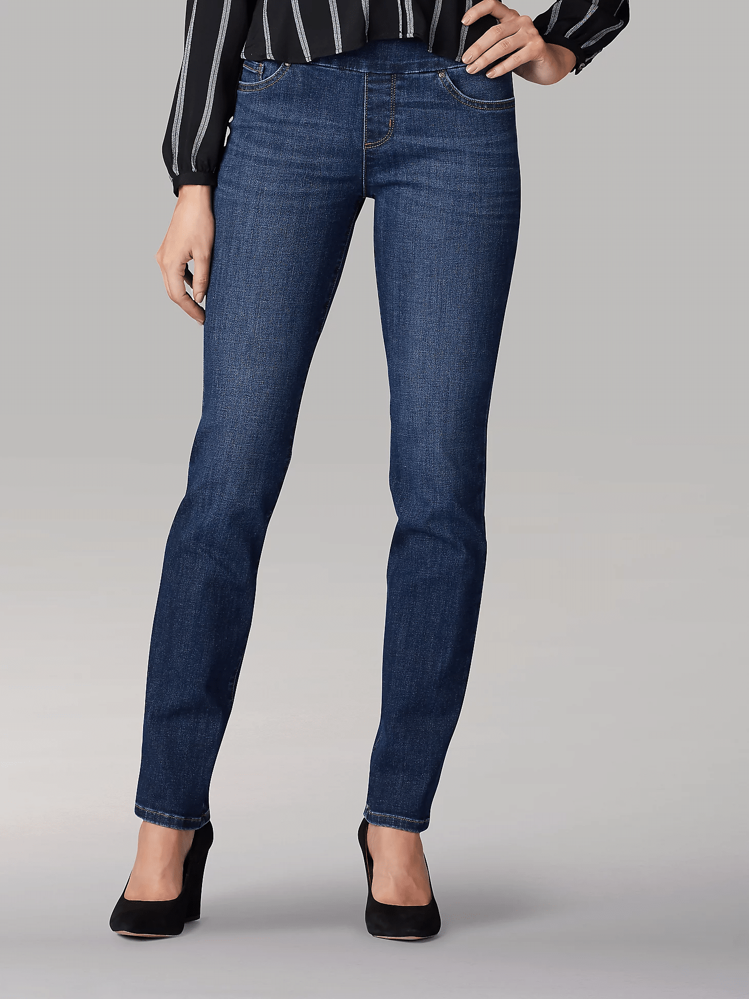 Flattering Lee sculpting slim-fit pull-on jeans for a streamlined silhouette.