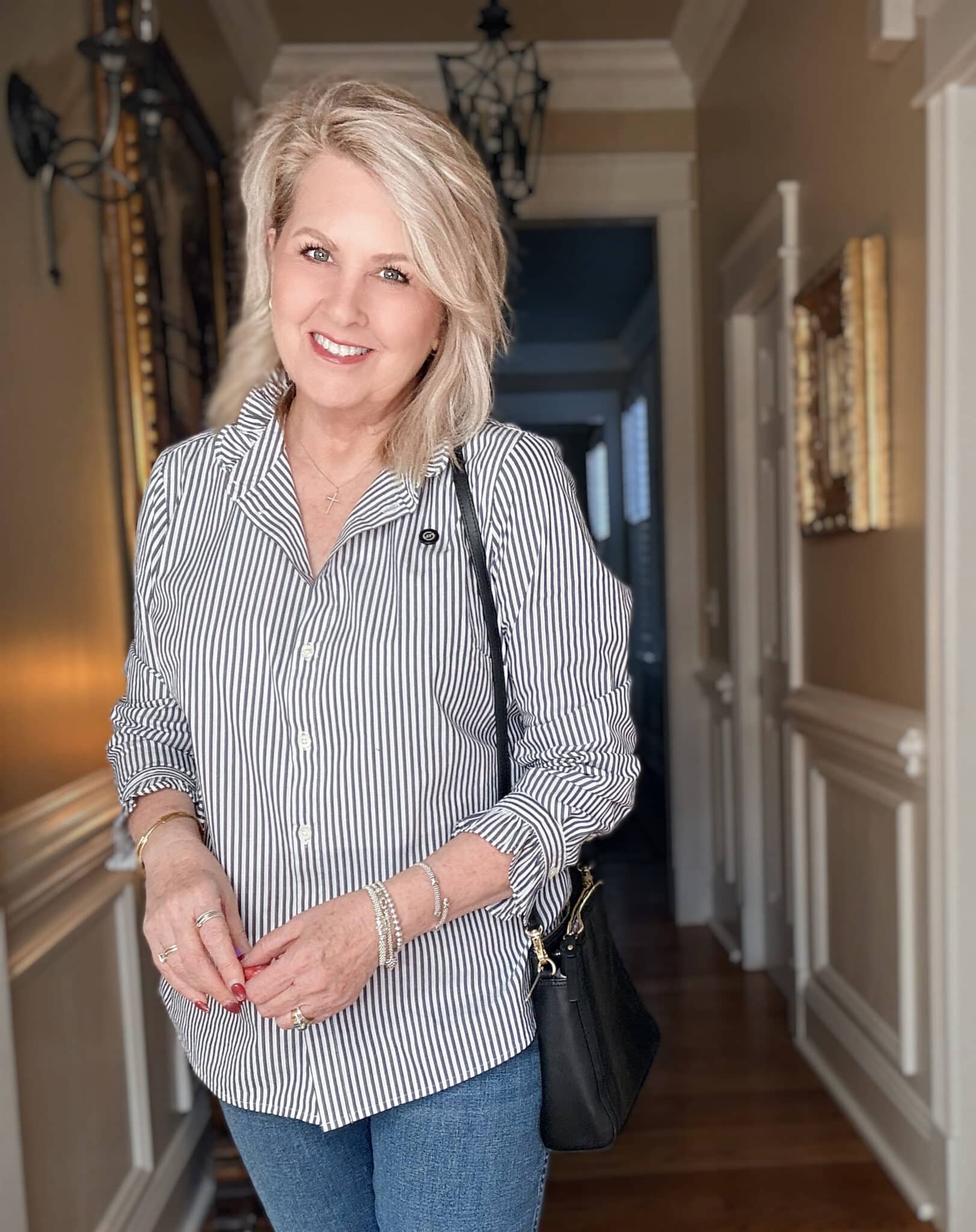 Tania wearing a striped shirt from J.Crew Factory