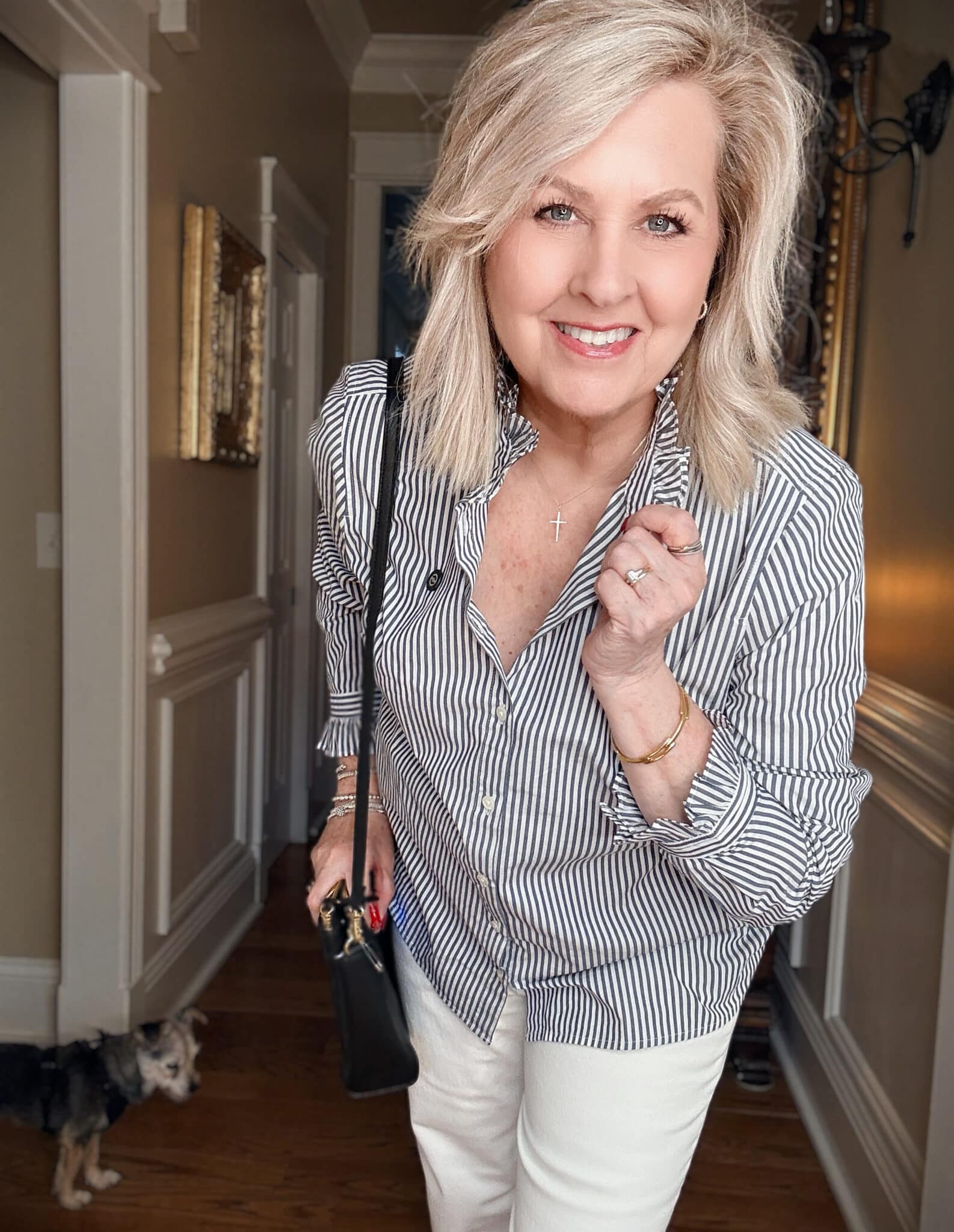 Tania showing a striped shirt from J.Crew Factory