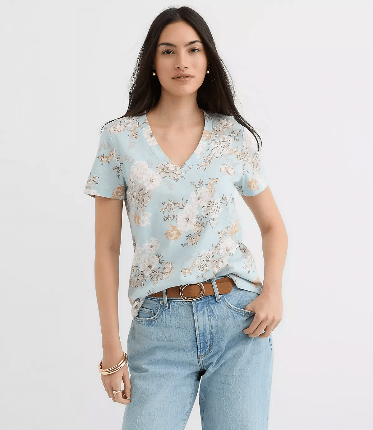 LOFT floral everyday v-neck tee, soft casual top with a flattering neckline for daily wear