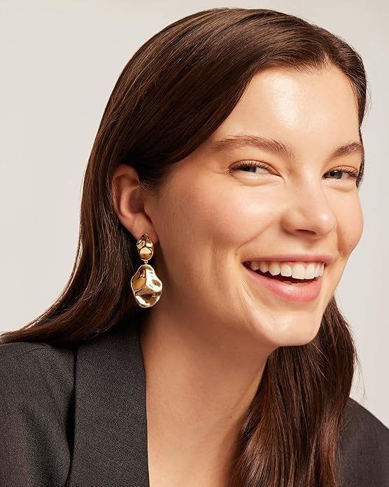 14K GP 925 SS Teardrop Statement Dangle Earrings