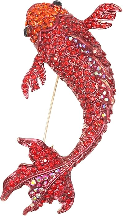 Red Koi Fish Carp Crystal Brooch
