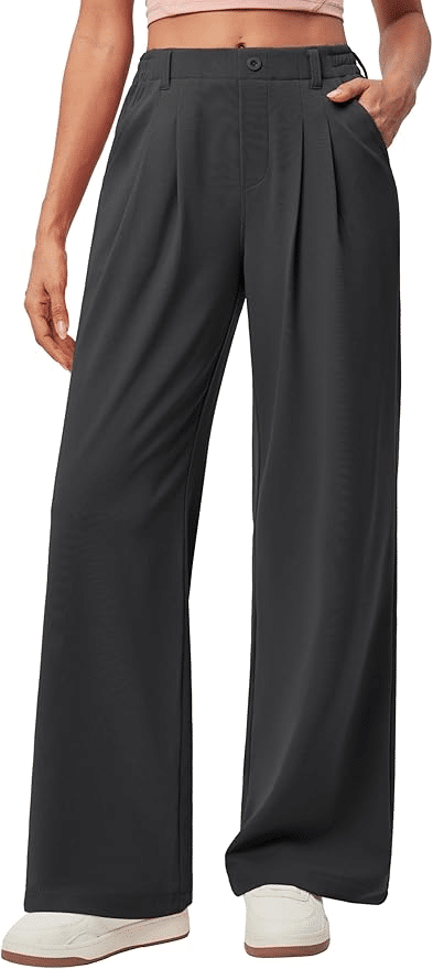 High-waisted wide-leg stretch trousers with flowy silhouette for a modern comfortable and flattering outfit