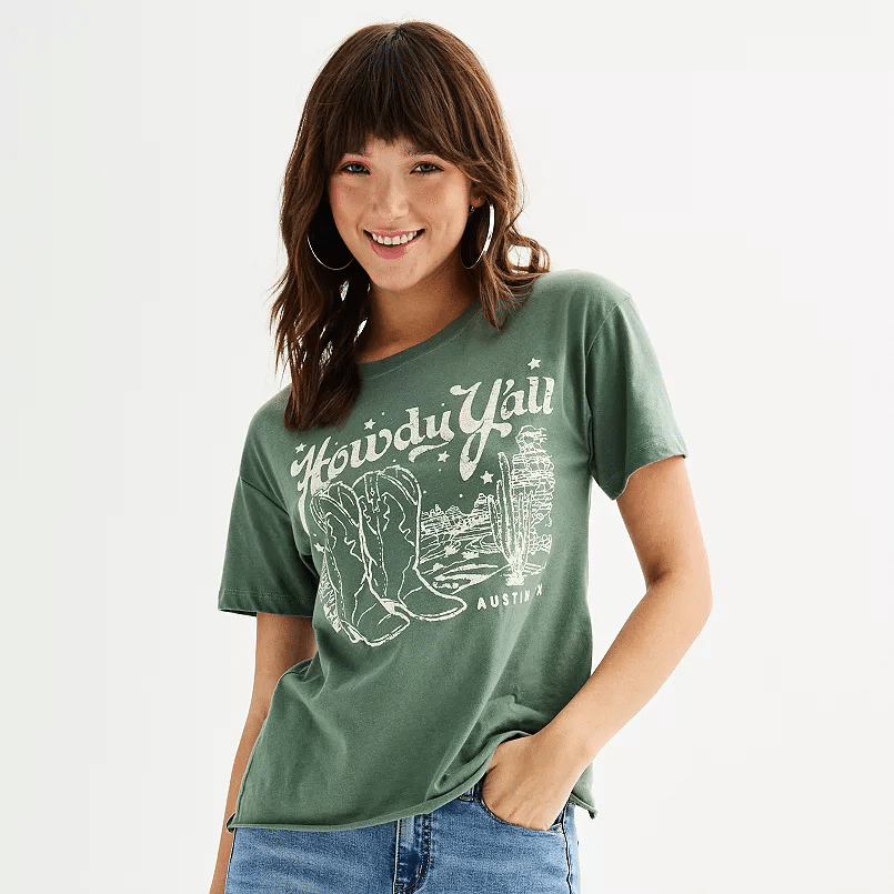 Fun western cactus graphic tee tucked into slim pants for a playful relaxed everyday look for women over 50