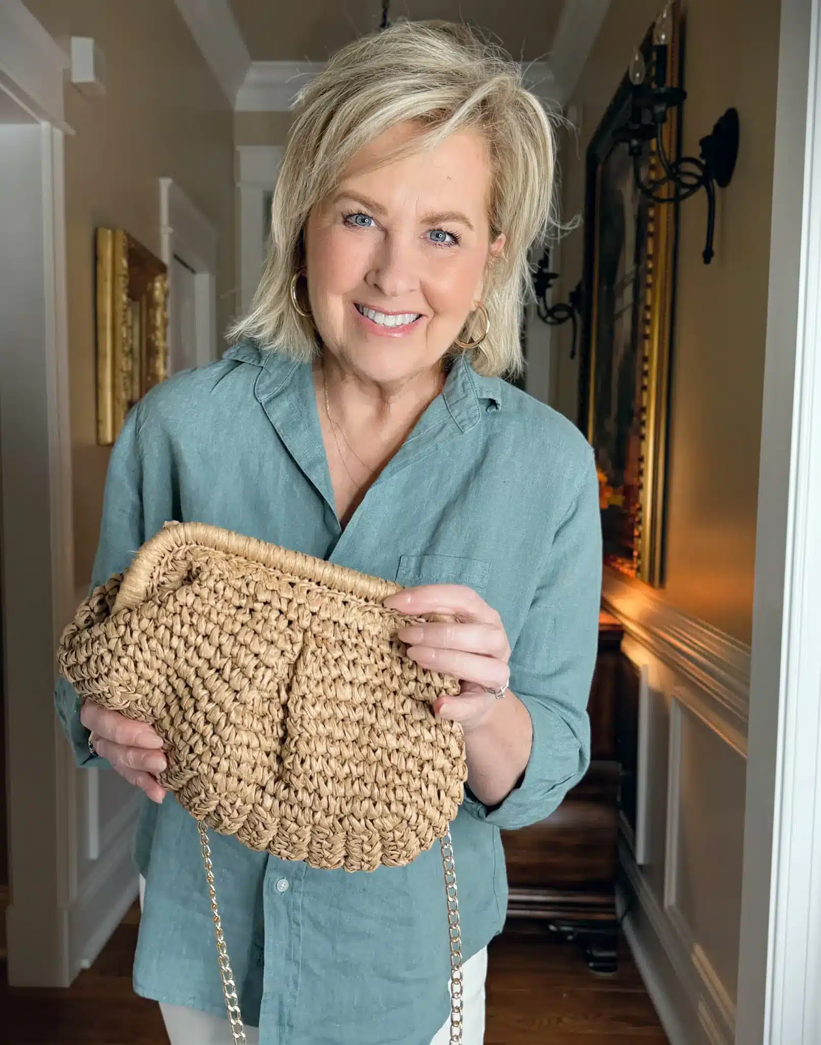 TANIA WITH A STRAW RATTAN DUMPLING BAG