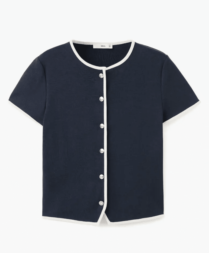 NAVY AND WHITE CARDIGAN SWEATER FLATTERING COLOR