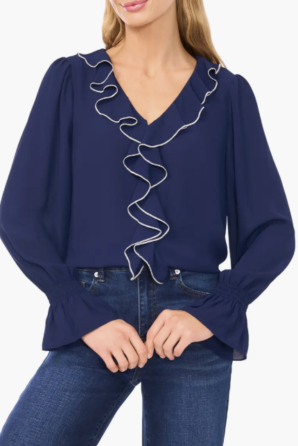 NAVY AND WHITE BLOUSE