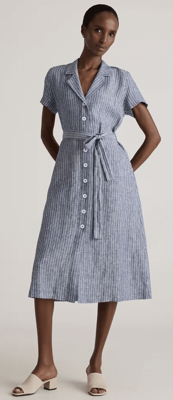 Striped linen dress with belt