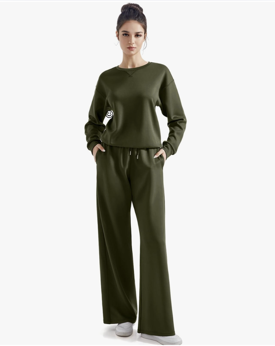 two piece sweatshirt and wide leg pants set