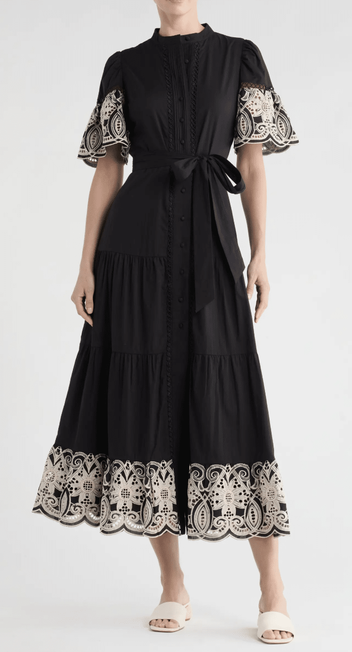 black dress with white embroidery
