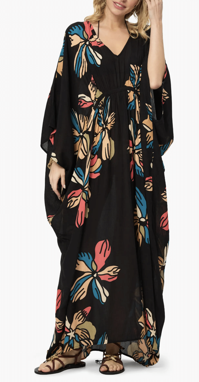 black and floral caftan