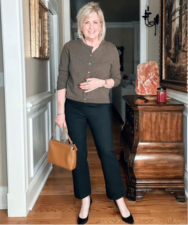 Tania wearing SPANX kick flare pull on pants