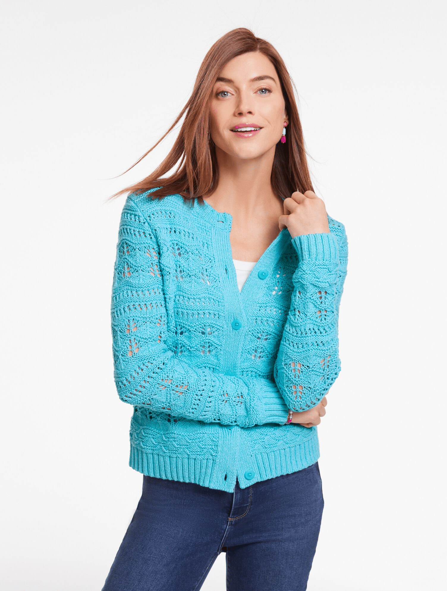 turquoise open stitch cardigan