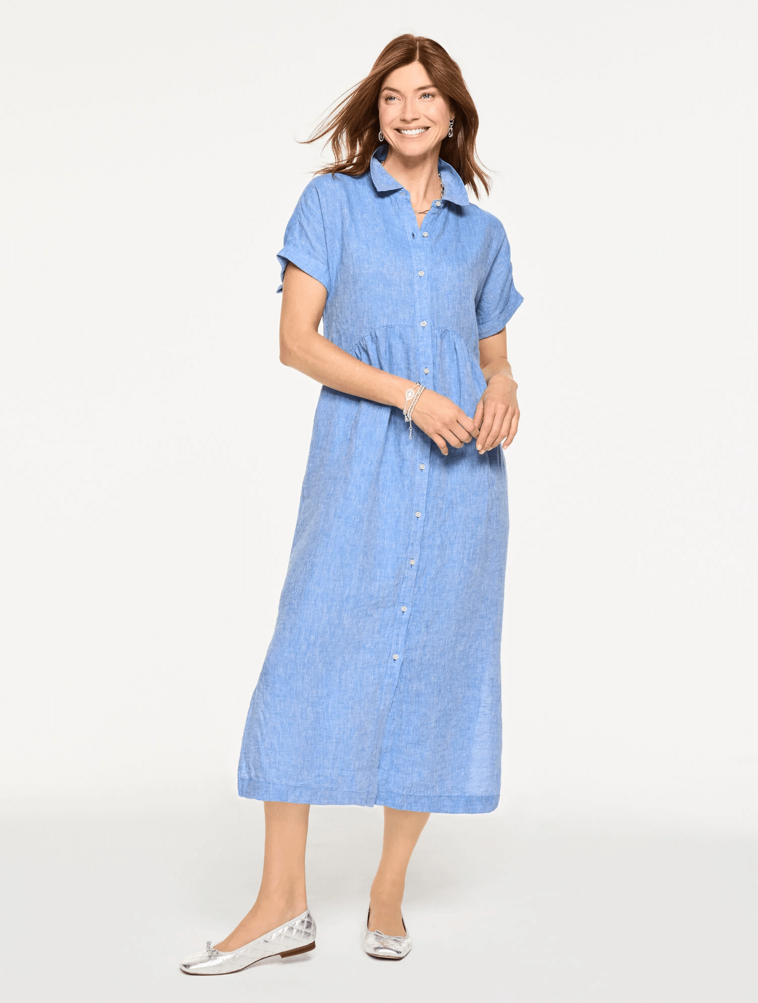 Talbots linen shirt dress in blue.
