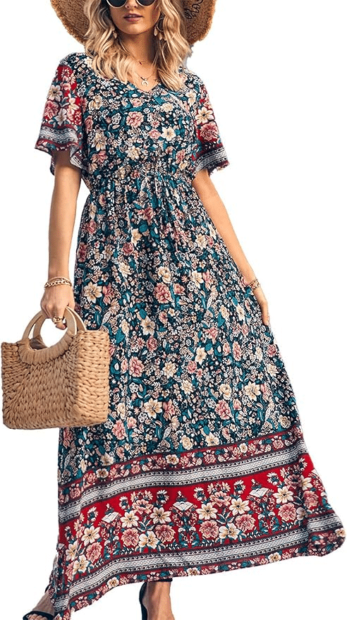 floral dress with flowy skirt and flirty sleeves