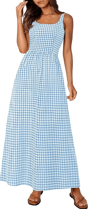 GINGHAM DRESS FROM AMAZON IN LIGHT BLUE