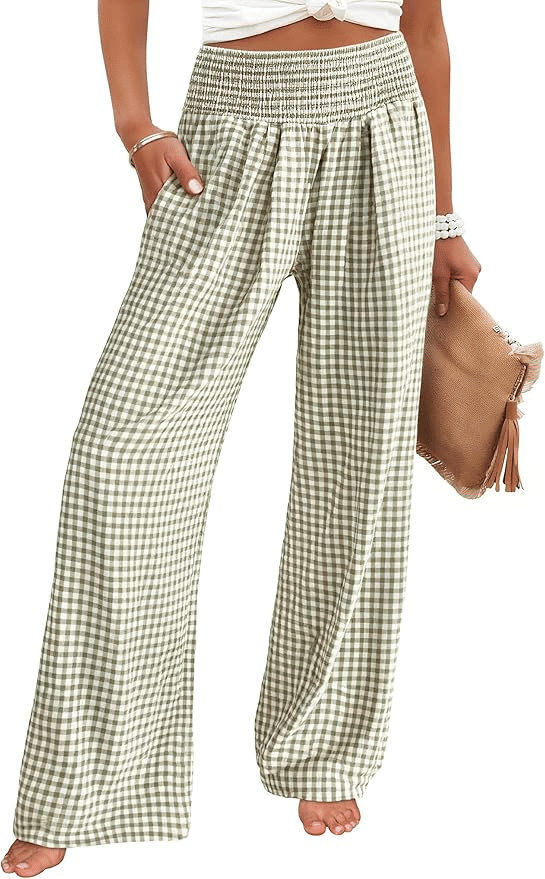 PALE GREEN PULL ON GINGHAM PANTS FROM AMAZON