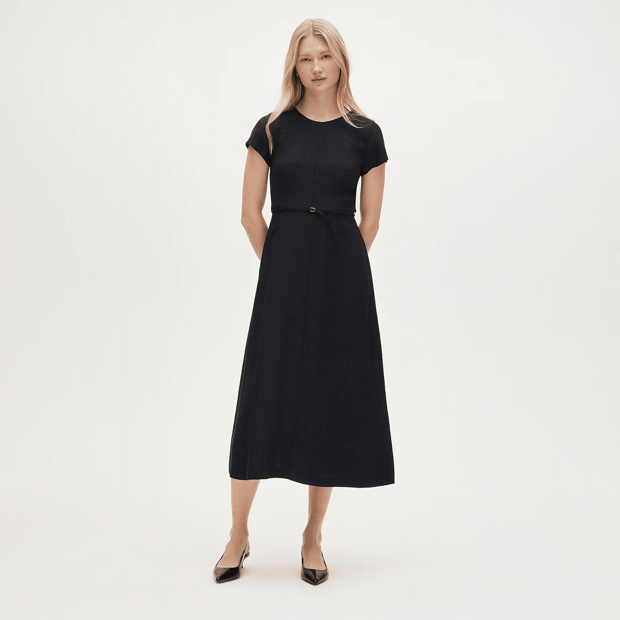 Woman wearing structured canvas dress for special event