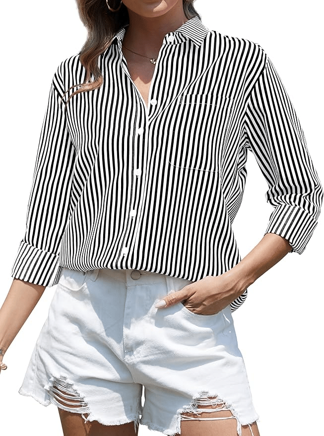 striped wrinkle resistant button down