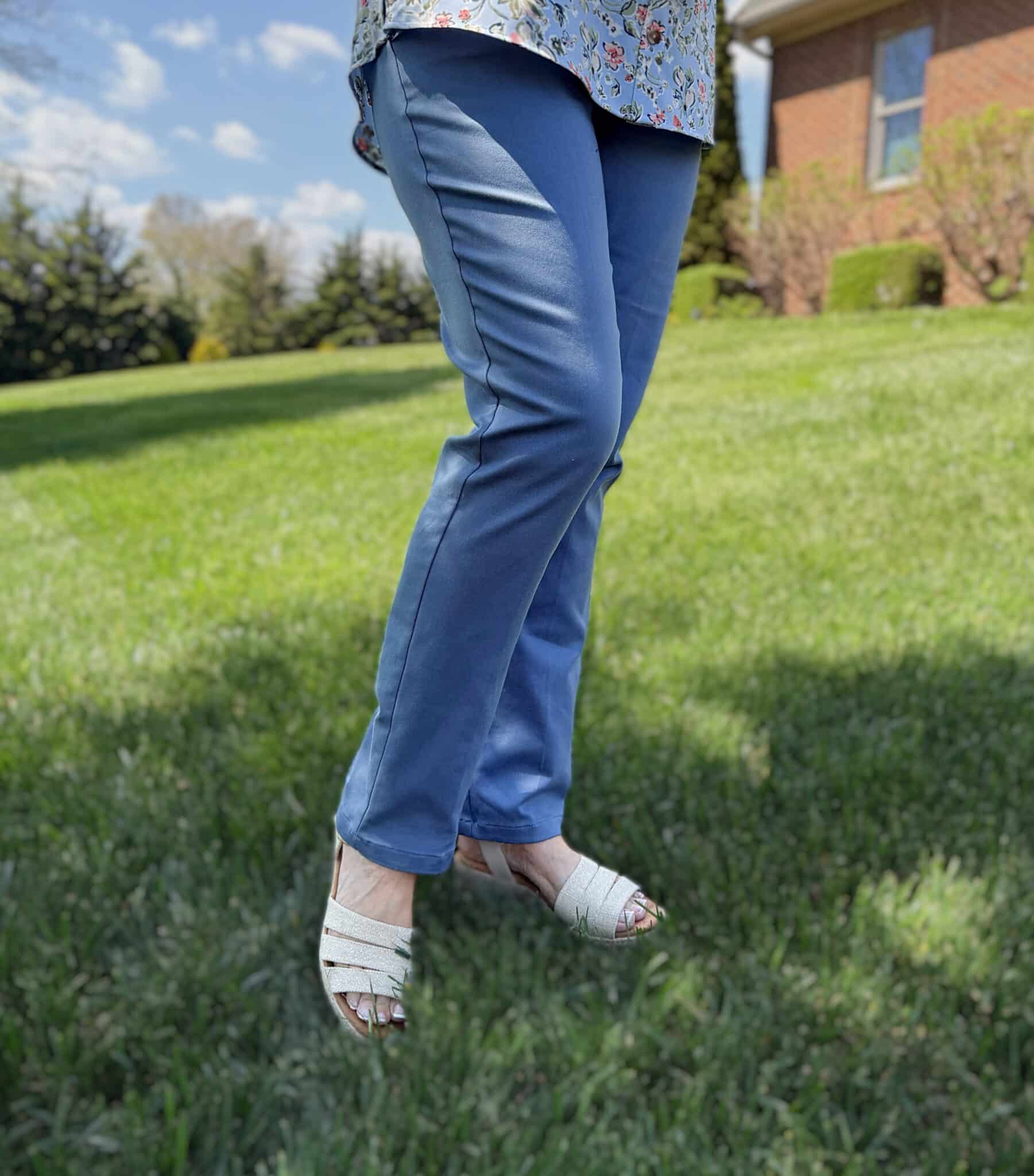 Tania from 50 is not old, is wearing blue pants from Kohls