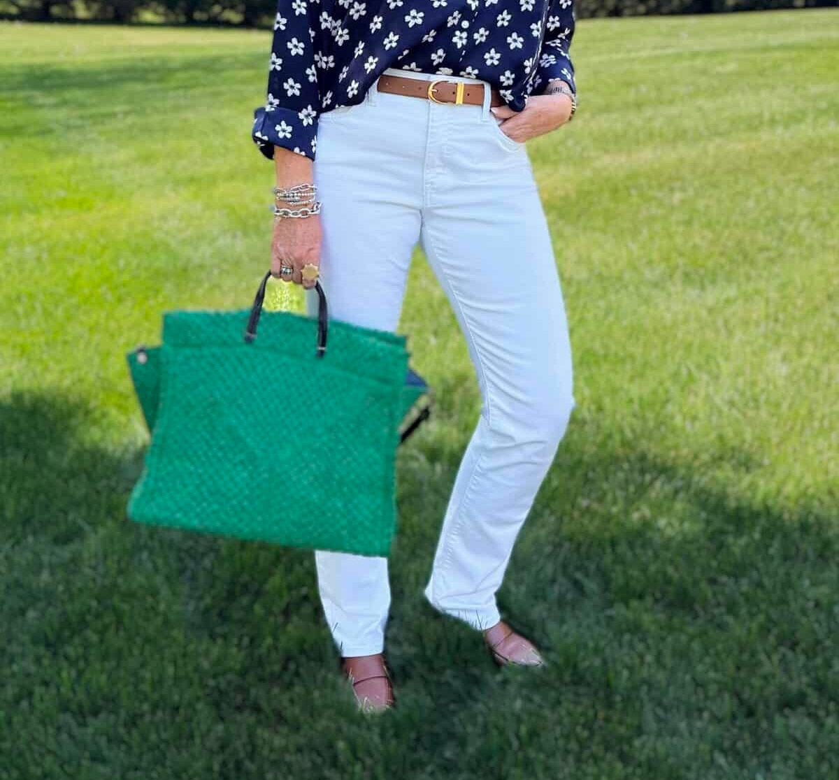 Tania wearing white jeans from Macy's