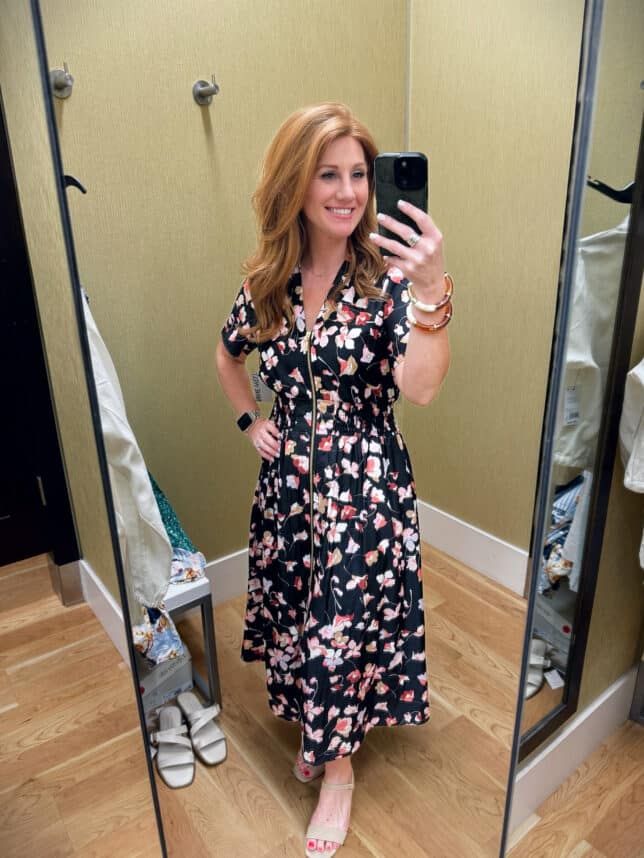 Stephanie wearing a petite friendly church dress from Kohls