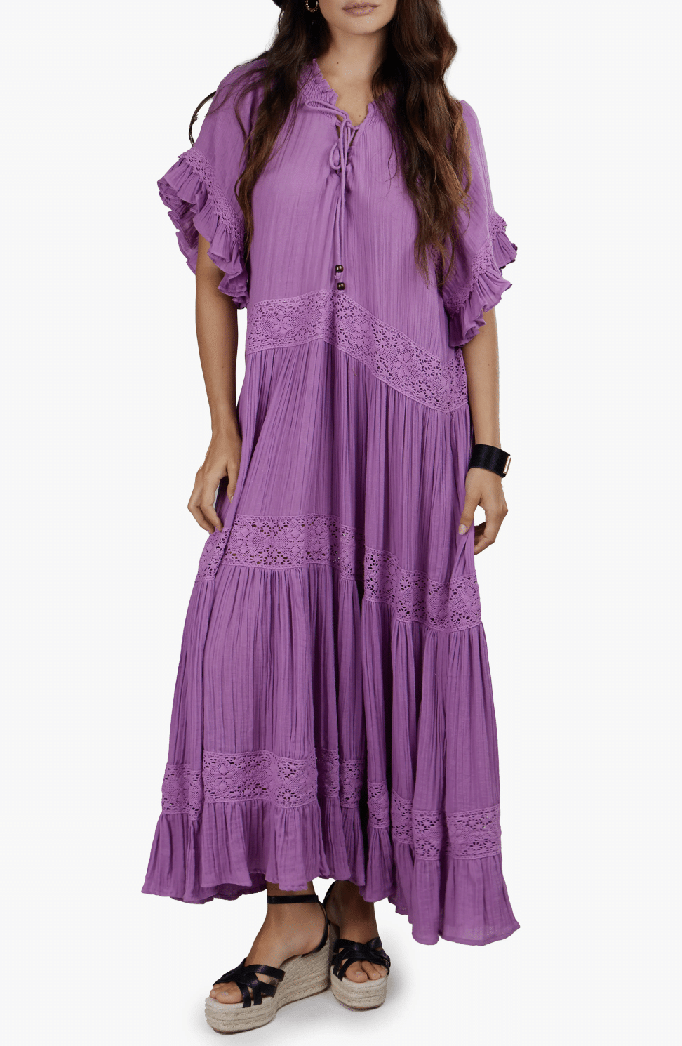 Purple tiered maxi dress by Saachi