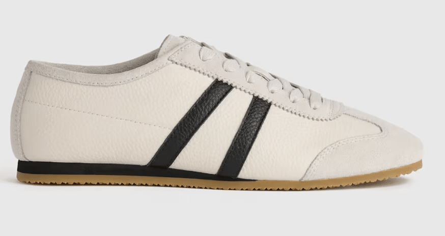 light neutral sneaker with stripes