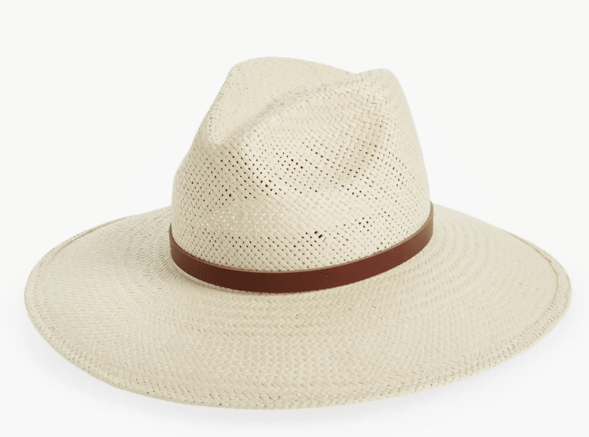 Structured straw hat with leather band.