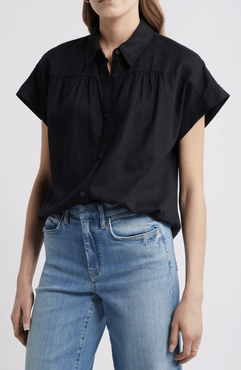 Black short sleeve caslon top