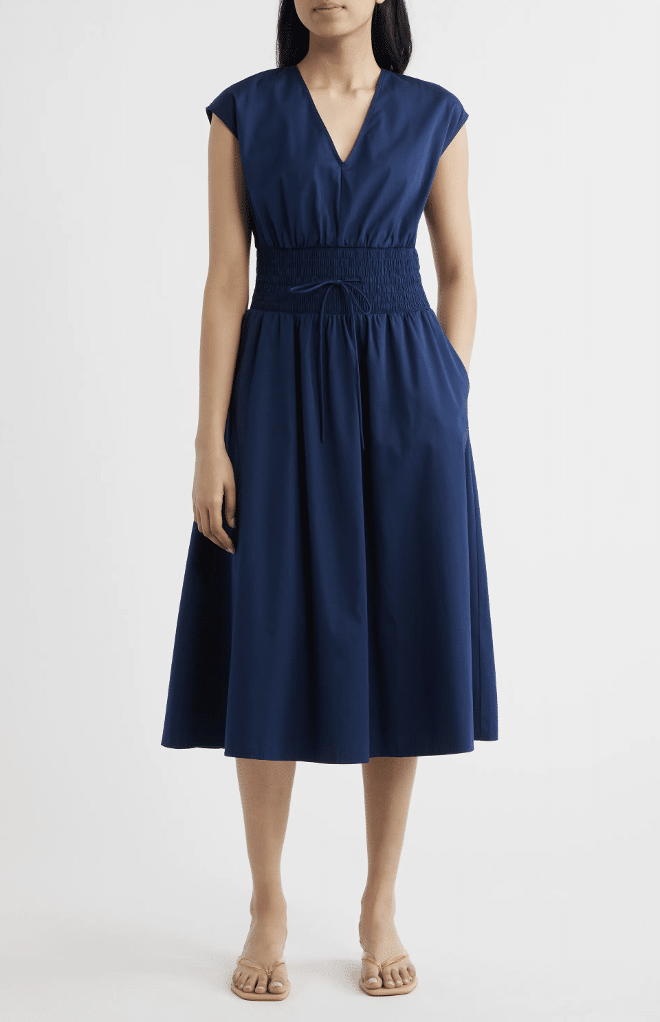 SPANX Smock Waist V-Neck Cotton Midi Dress