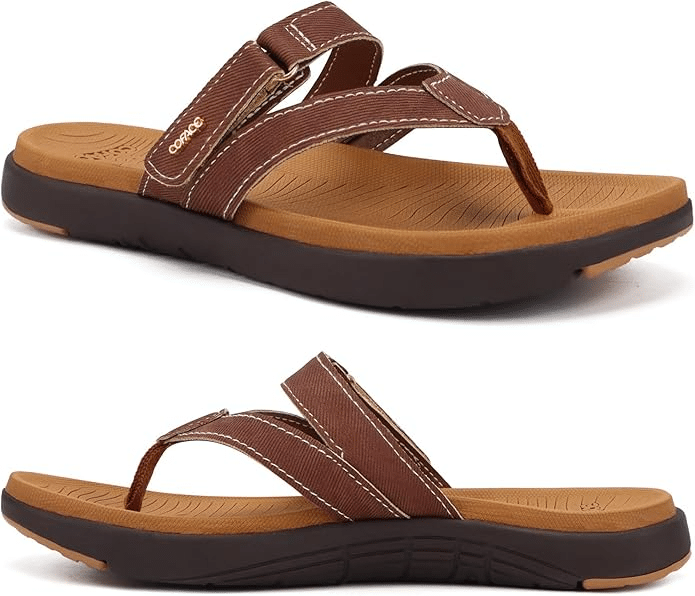 coface orthotic flip flop in tan lather