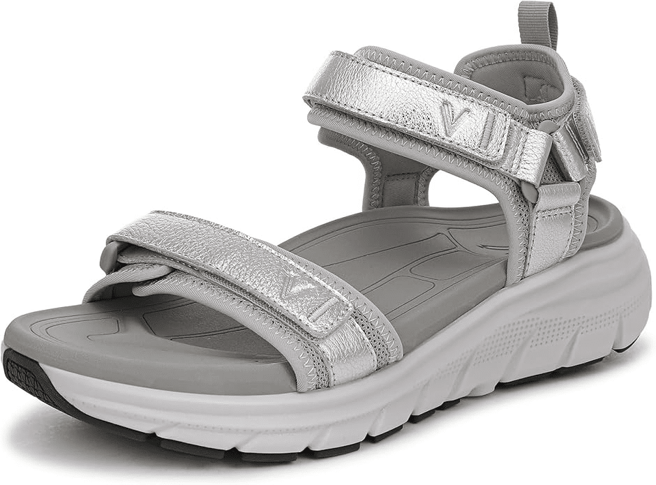 Vionic walking sandal in metallic silver