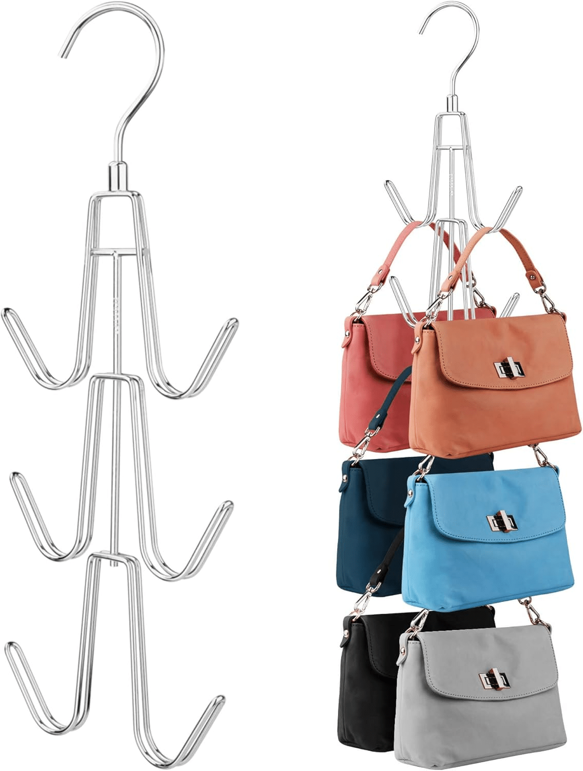 2 Pack Purse Hanger with 12 Hooks for organizing handbags in closet