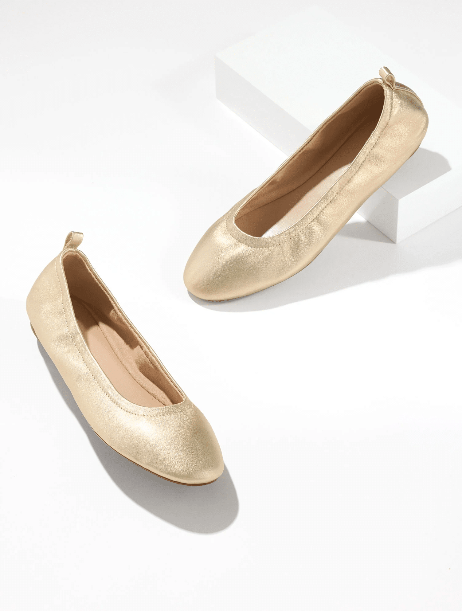 gold metallic ballet flats