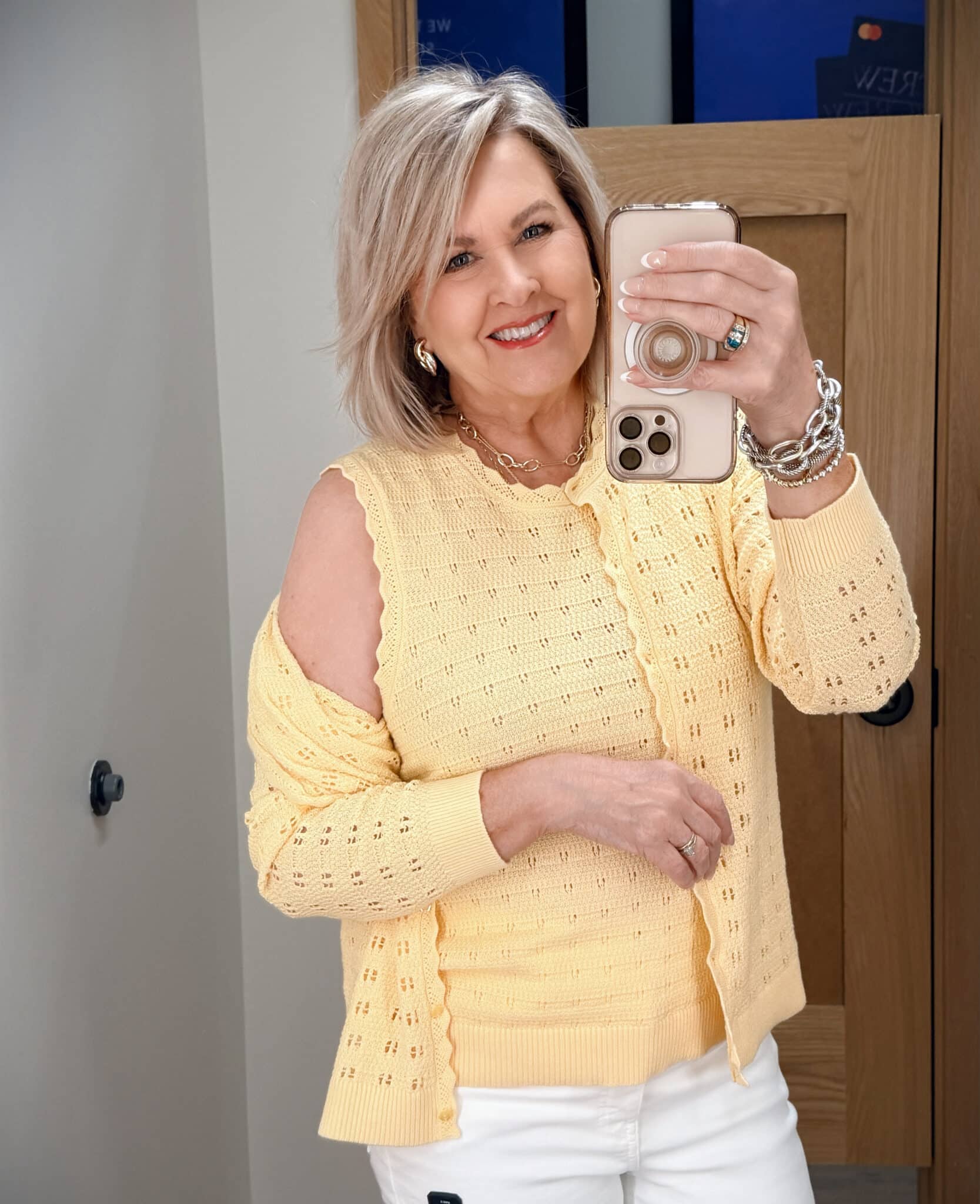 Tania wearing a yellow Pointelle tank from J.Crew Factory