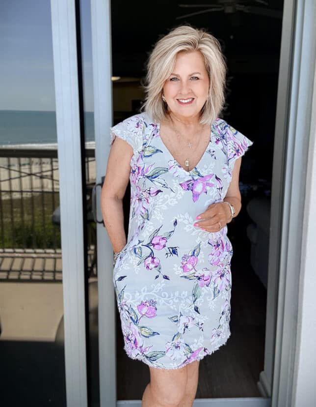 Tania wearing a Tommy Bahama sheath dress at the beach