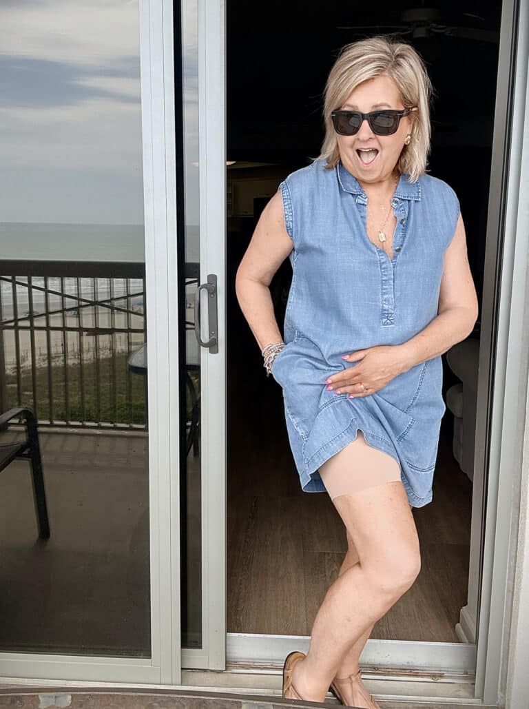 Tania wearing cooling chafing shorts under a dress