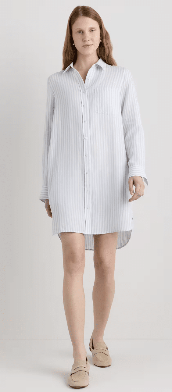 pale blue and white linen shirt dress