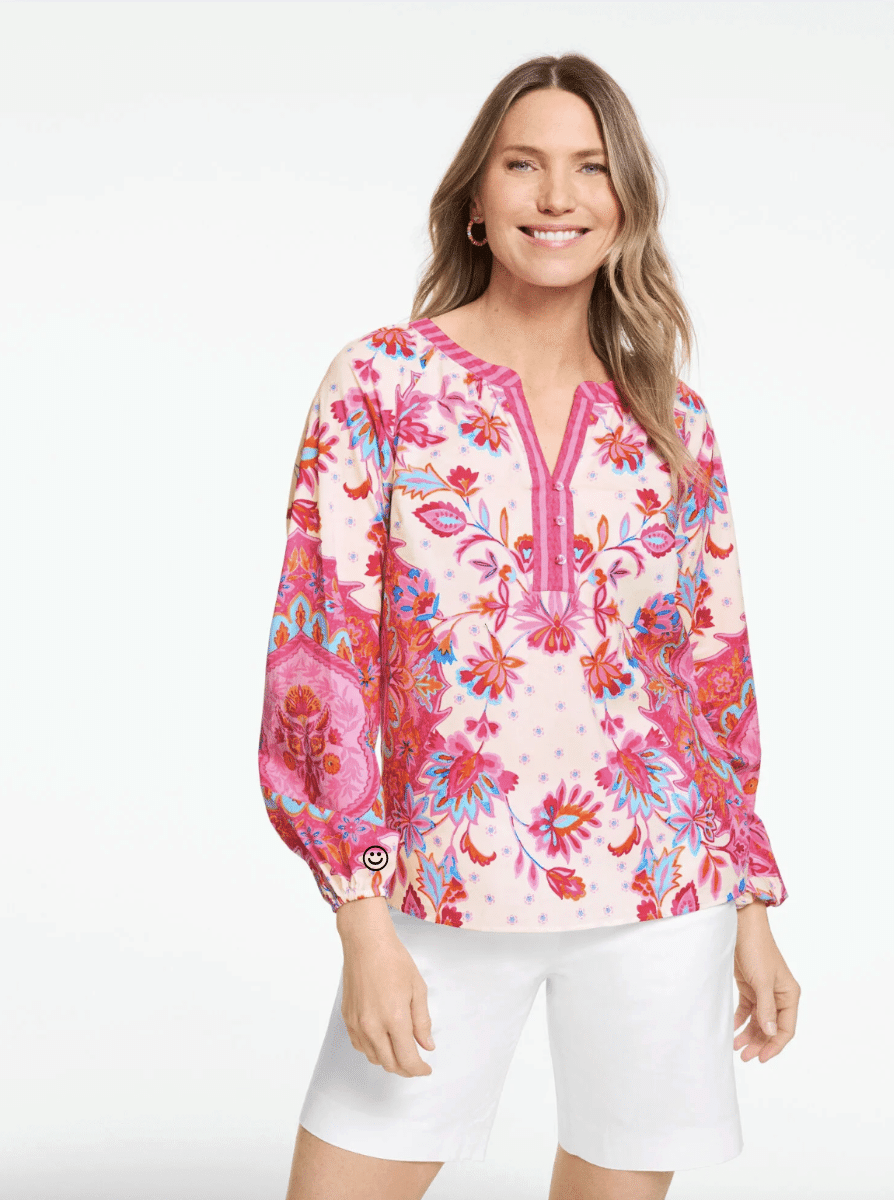 hot pink floral popover top