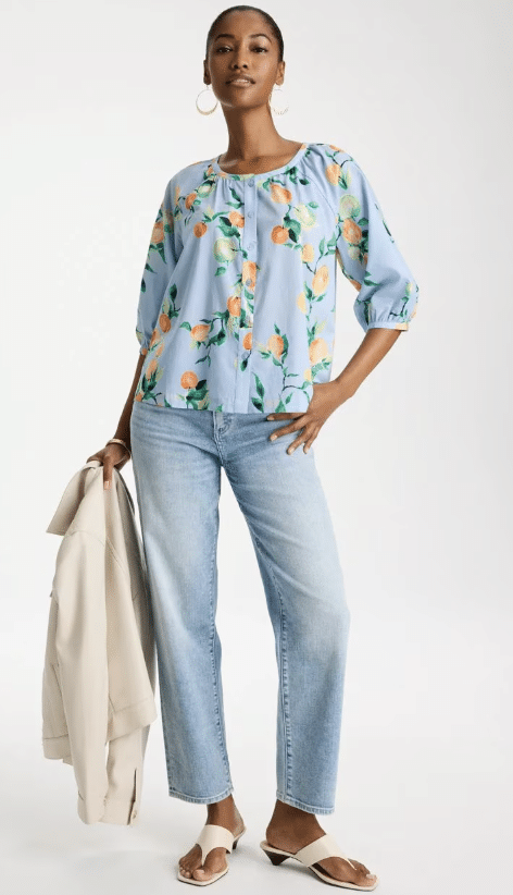 LEMON CITRUS ORANGE BLOUSE WITH JEANS