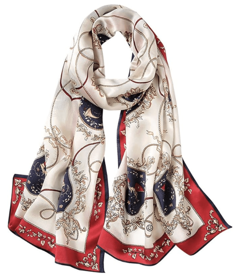 long silk scarf in red white and blue